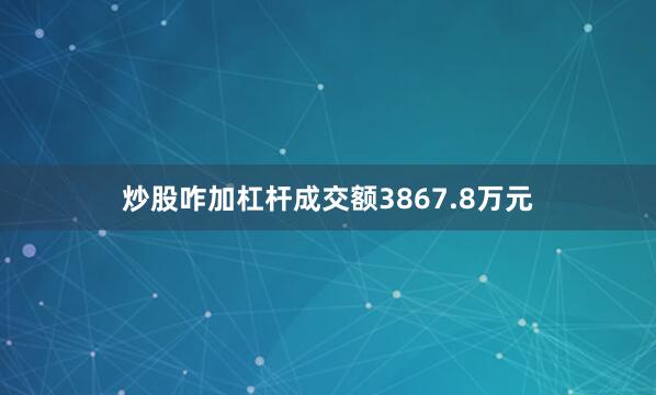 炒股咋加杠杆成交额3867.8万元